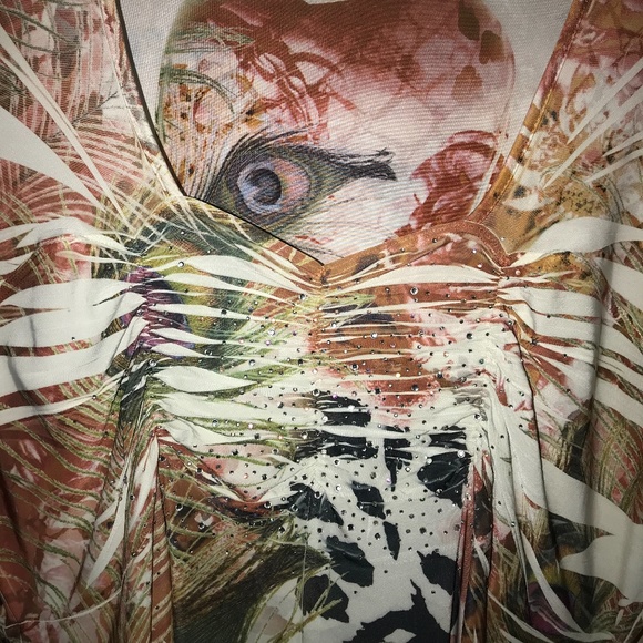 Reina 2X Rhinestone Peacock & Leopard Print Tunic - Picture 5 of 5